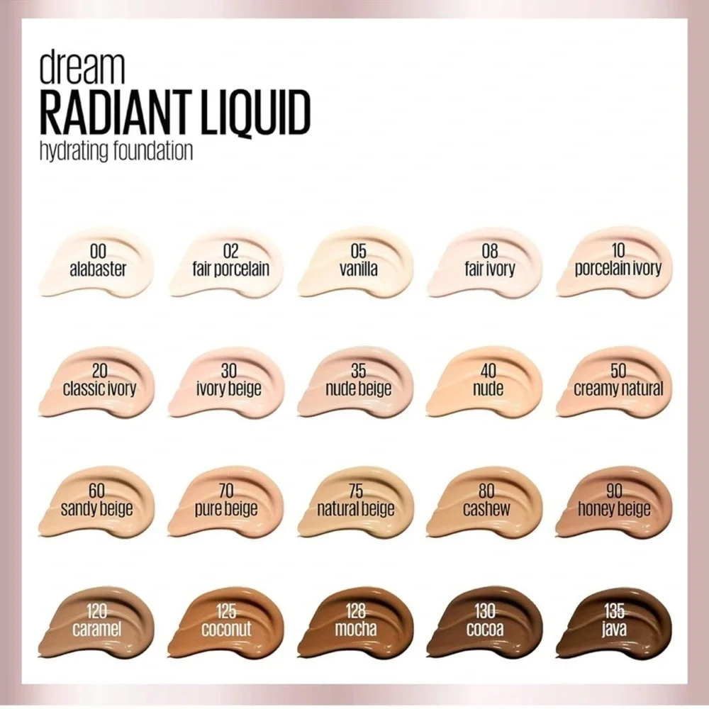 Maybelline 08 Fair Ivory Dream Radiant Liquid Hydrating Foundation 1oz